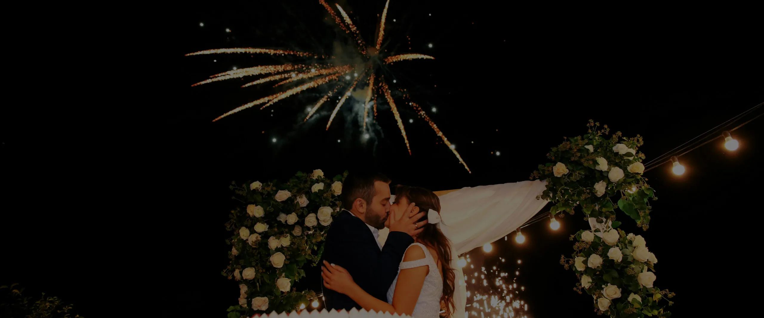 Romantic bespoke wedding pyromusical fireworks finale