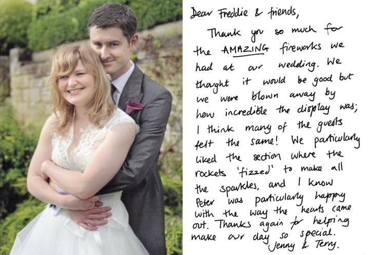 Wedding couple thank you card to The Fireworks Firm