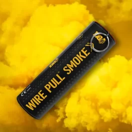 Yellow wire pull smoke grenade firework