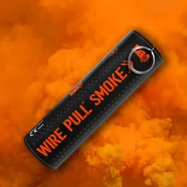 Orange wire pull smoke grenade firework