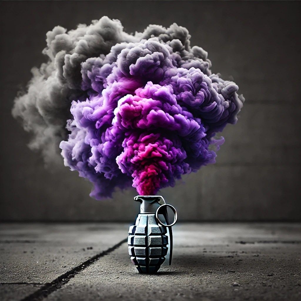 Colourful smoke grenade firework