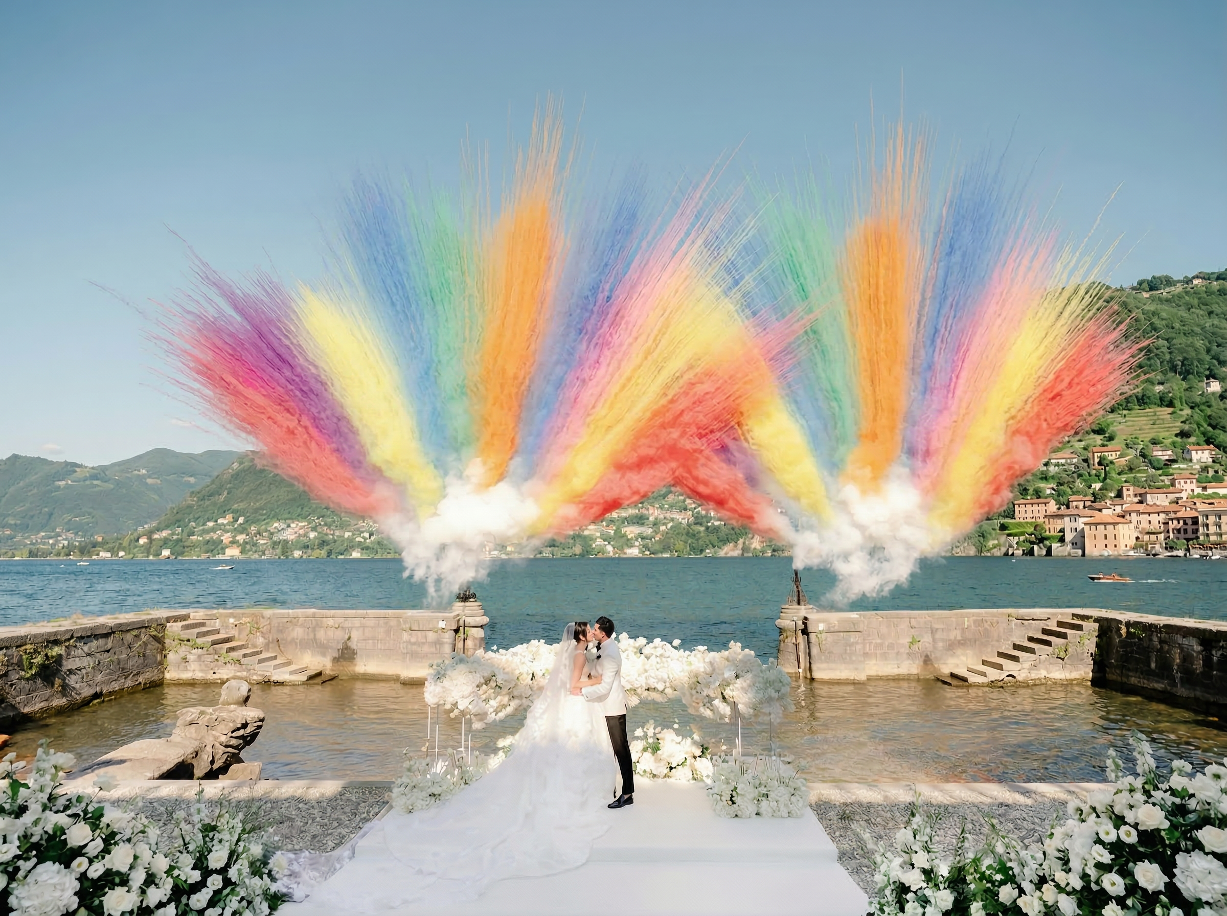 Pastel Wedding Multi-colours wedding fireworks display